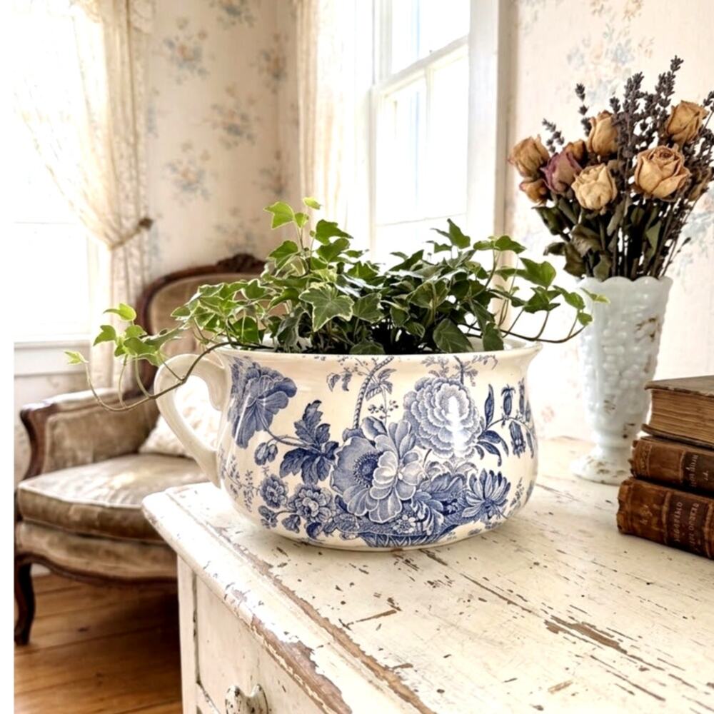 Charlotte blue white ironstone chamber pot by Royal Crownford vintage 60s 70s